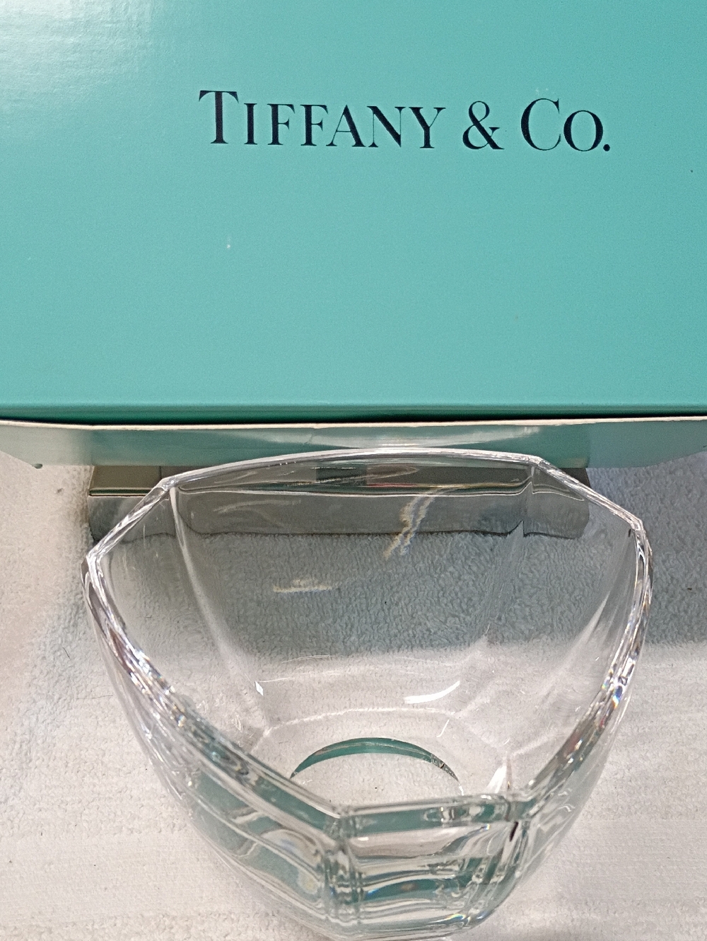 Tiffany & Co. Clear Crystal Hexagonal Bowl with Tiffany Blue Box
